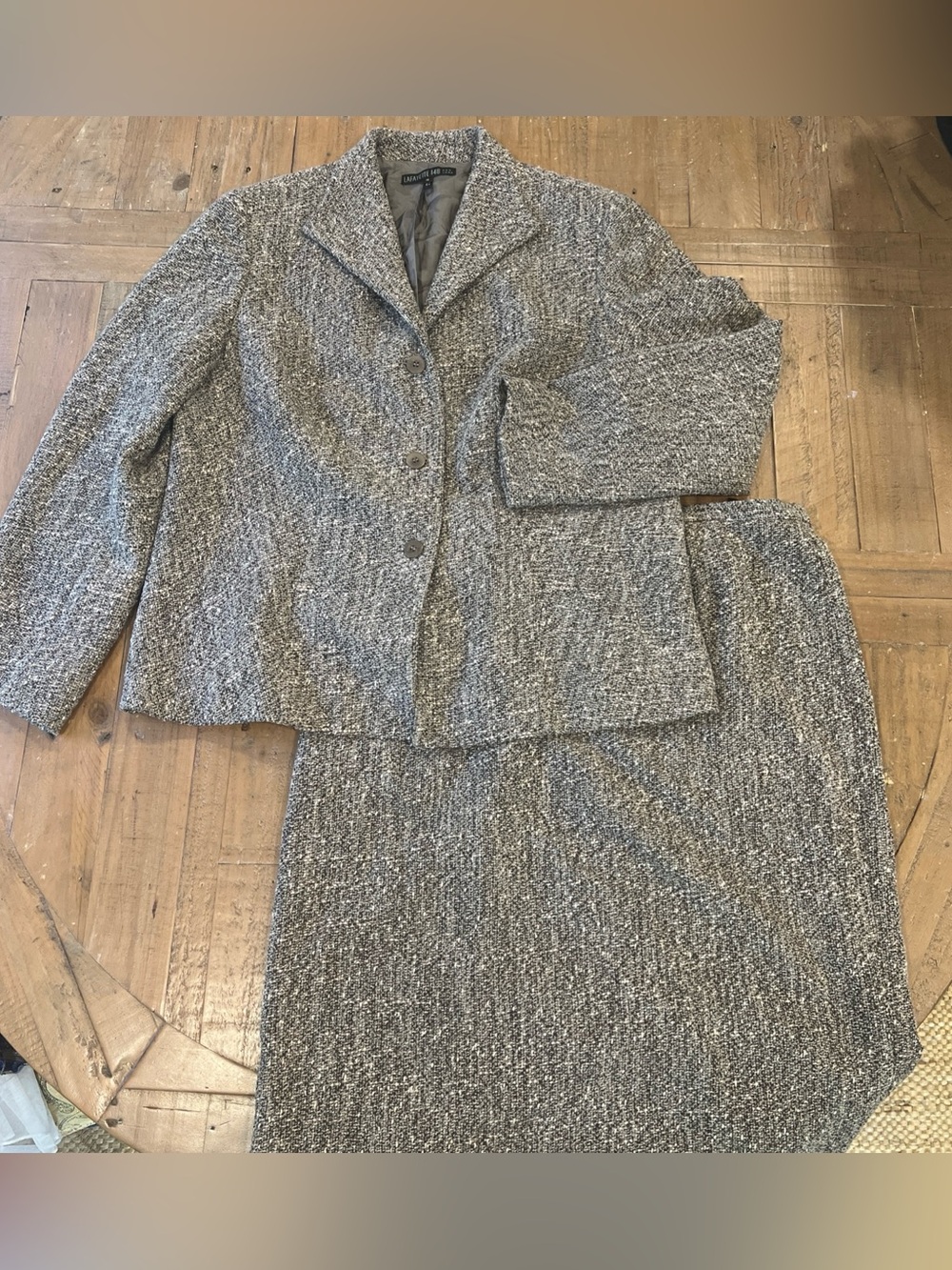 Lafayette 148 Two Piece Skirt And Blazer Suit Set Womens 16 Tweed Brown Wool